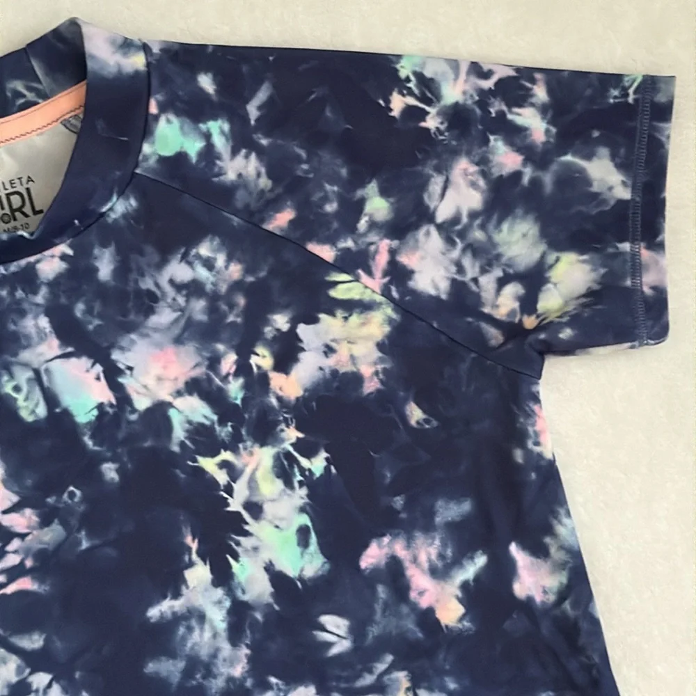 Athleta Girl | Mock Neck Short Sleeve Swim Rashguard Top Aura Tie Dye (M 8-10) - Picture 4 of 14